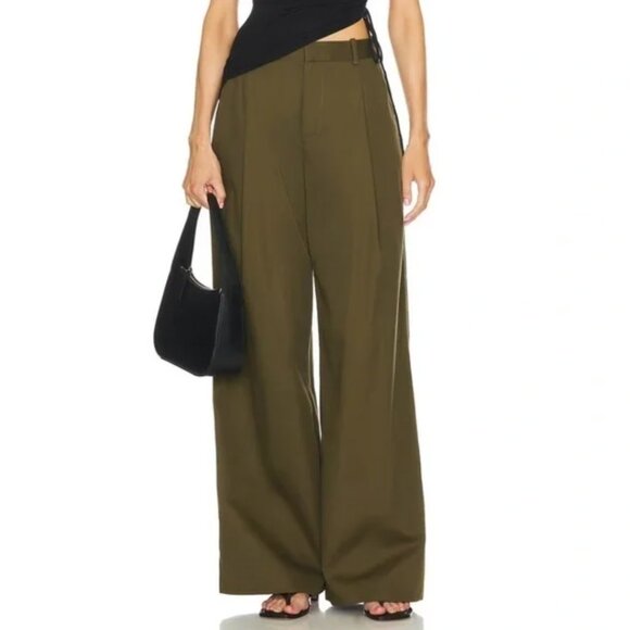 Frame Pleated Wide Leg Pants Green In Surplus - Picture 1 of 13